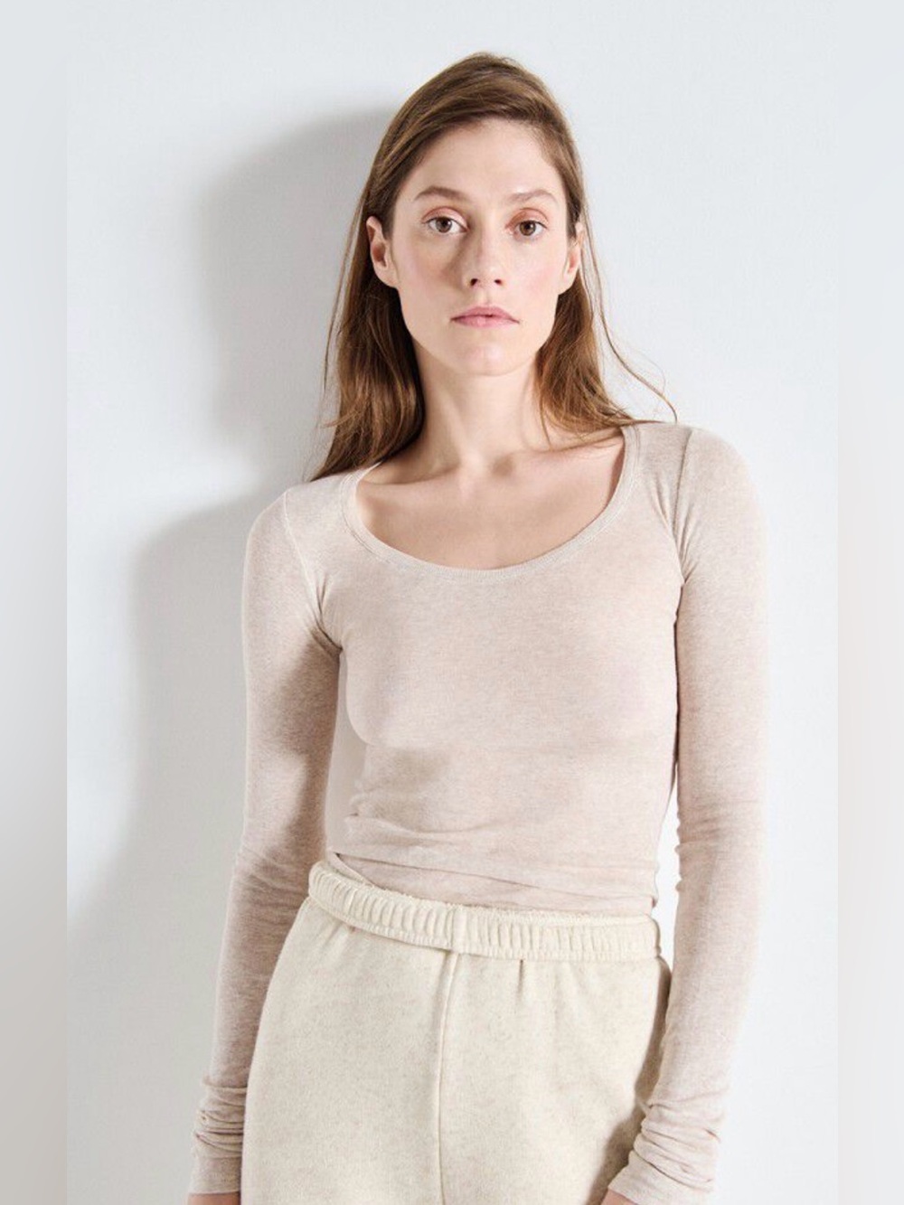 American Vintage Massachusetts Long Sleeve Supima Cotton in Melange Cream size M